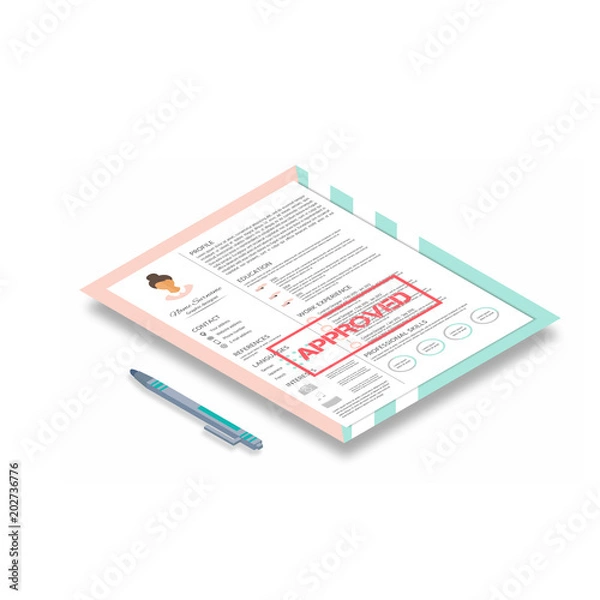 Fototapeta Feminine resume with infographic design. Isometric 3d  vector