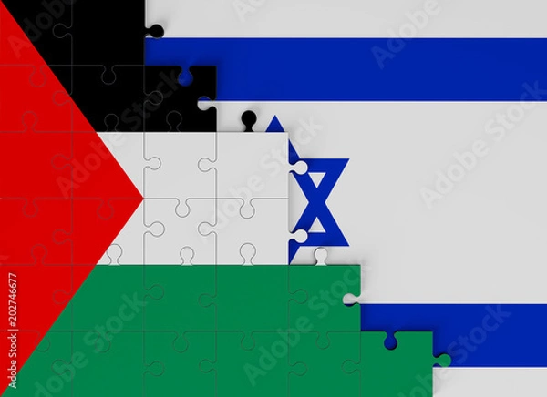 Fototapeta Flags of Israel and Palestine in puzzle