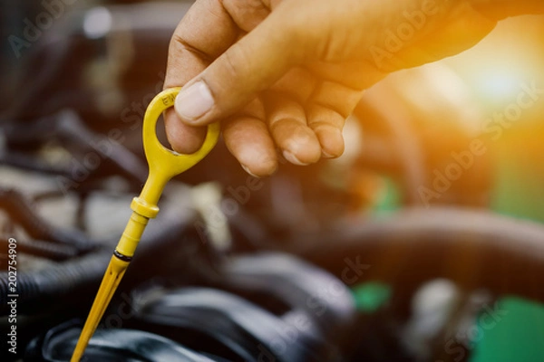 Obraz Man push rod check engine oil