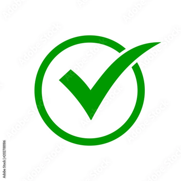 Obraz Green check mark icon in a circle. Check list button icon