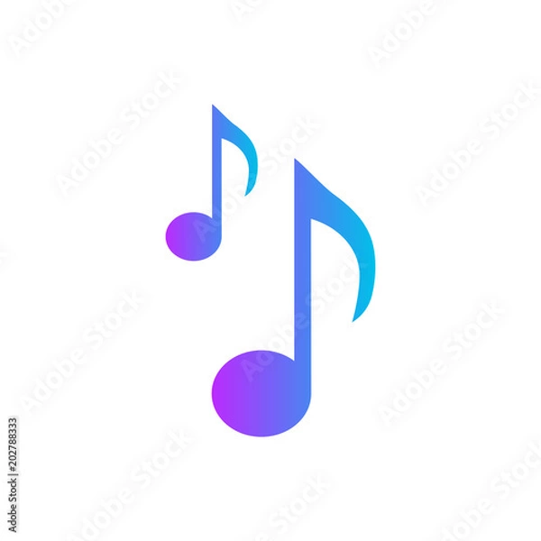 Fototapeta Music note icon in flat style. Sound media illustration on white isolated background. Audio note business concept.