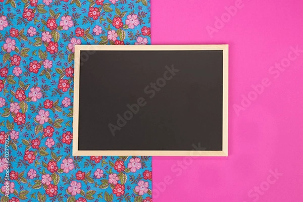 Obraz Empty chalkboard on pink background with copy space.