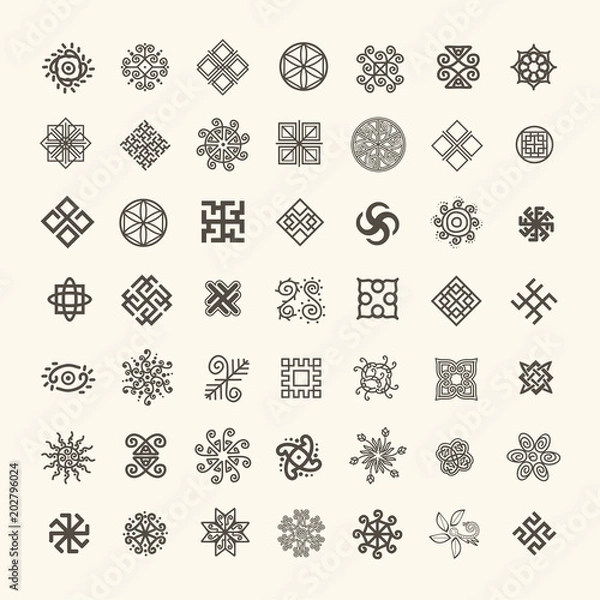 Fototapeta Set of icons with Slavic pagan symbols for your design