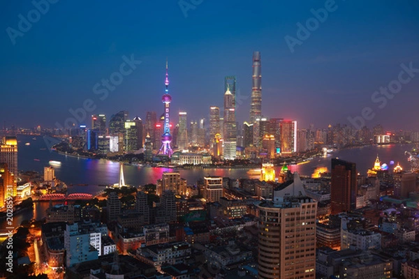 Fototapeta Aerial photography bird view at Shanghai bund Skyline