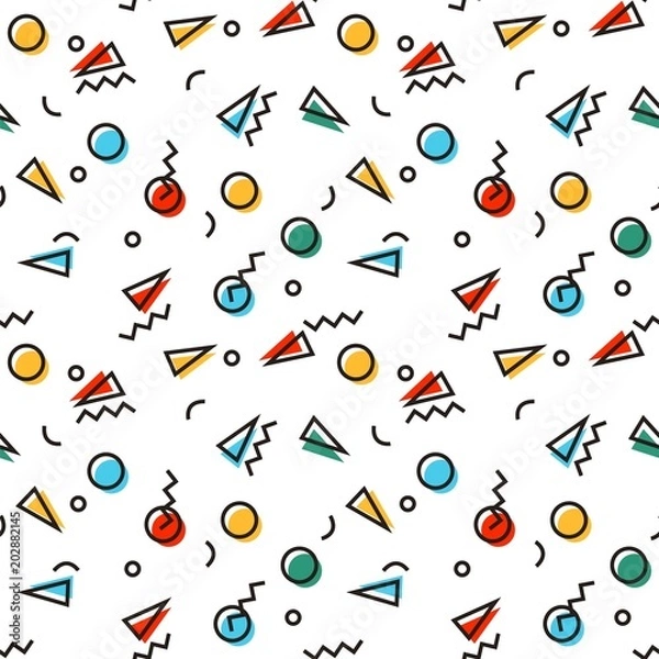 Fototapeta Seamless pattern with 80s memphis style geometric repeating ornament