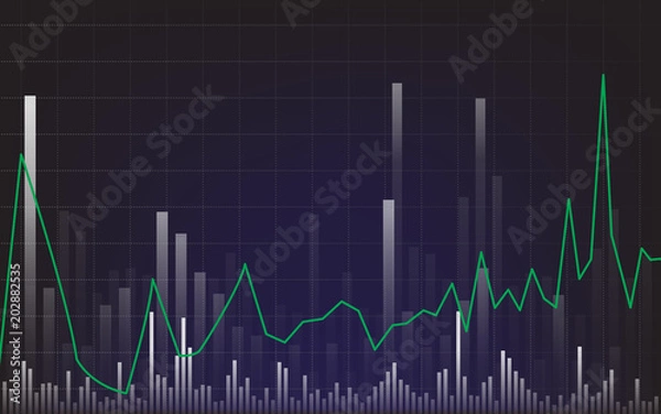 Fototapeta Graph chart of stock market investment trading on dark background design. Bullish point, financial chart, Trend of graph. Vector illustration