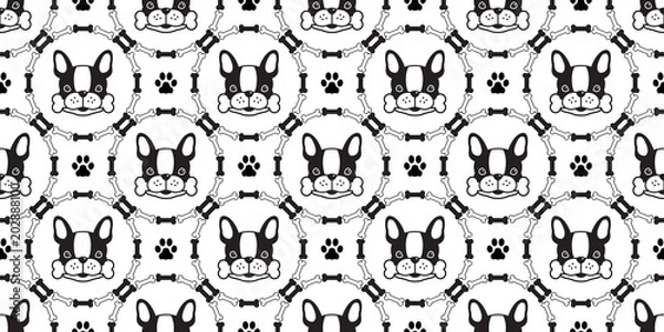 Fototapeta dog seamless pattern french bulldog vector bone isolated wallpaper background circle