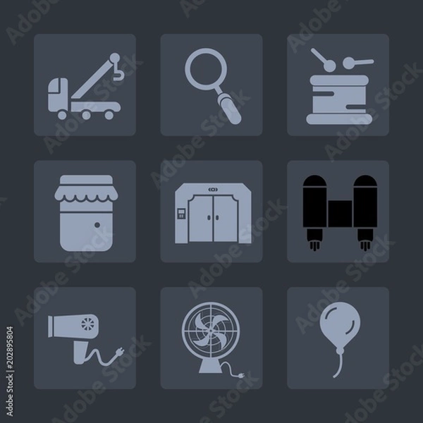 Fototapeta Premium set of fill icons. Such as accident, service, search, road, transport, care, instrument, fan, craft, dryer, truck, auto, web, technology, spaceship, rocket, air, birthday, vehicle, sign, blow