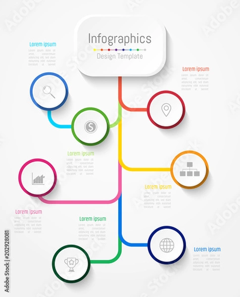 Fototapeta Infographic design elements for your business data with 7 options, parts, steps, timelines or processes. Vector Illustration.