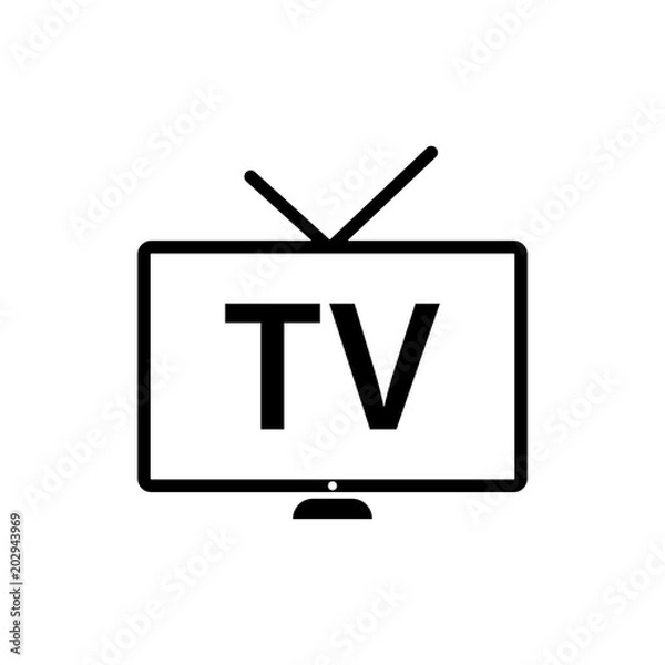 Fototapeta Tv Icon in trendy flat style isolated on white background. Television symbol for your web site design, logo, app, UI. Vector illustration.