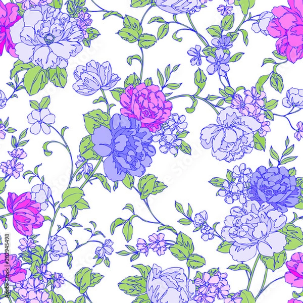 Fototapeta Spring garden flowers pattern