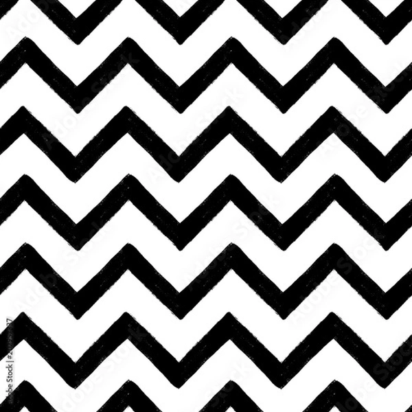 Fototapeta Hand drawn textured zig zag seamless pattern. Vector ilustration.