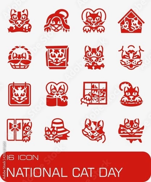 Obraz Vector National Cat Day icon set