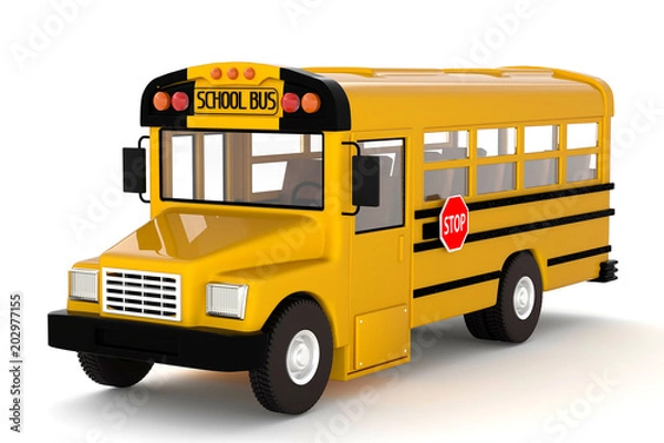 Obraz 3d rendering yellow school bus on white background isolated