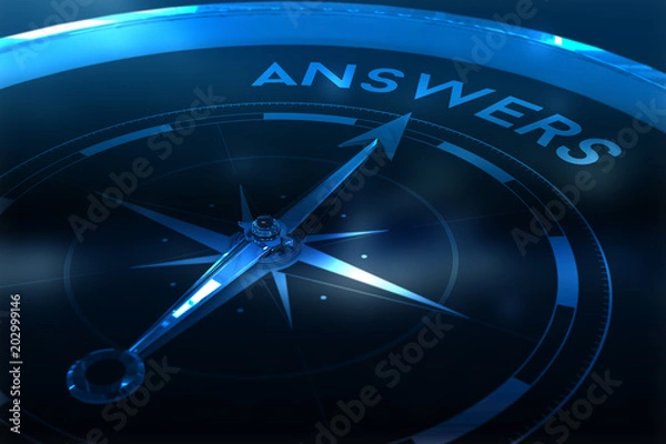 Fototapeta Compass pointing to answers against purple vignette