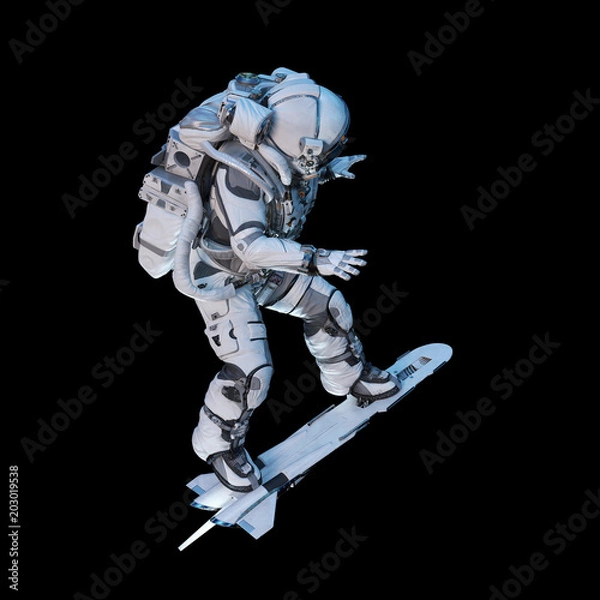 Fototapeta Spaceman on flying board. Mixed media