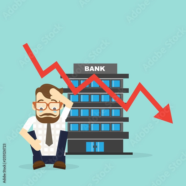 Fototapeta Business fail. Graph down vector flat illustration
