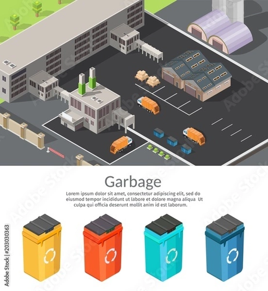 Obraz Isometric low poly waste processing plant infographic