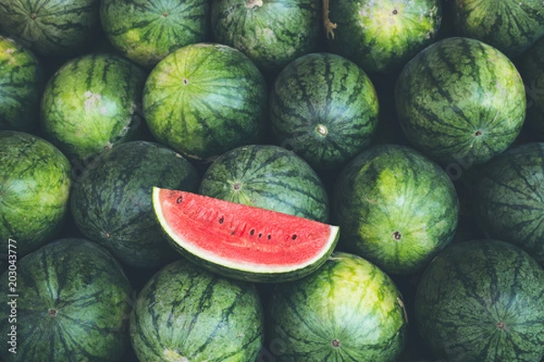 Fototapeta Fresh red slice watermelon on the heap