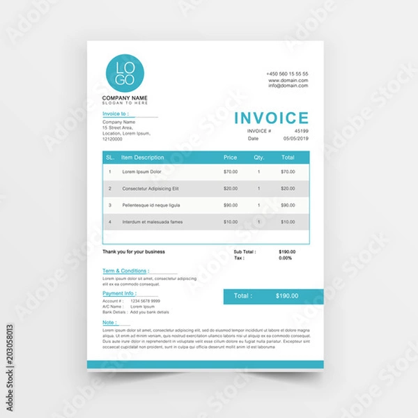 Fototapeta Invoice template vector design. Blue minimal quotation design.