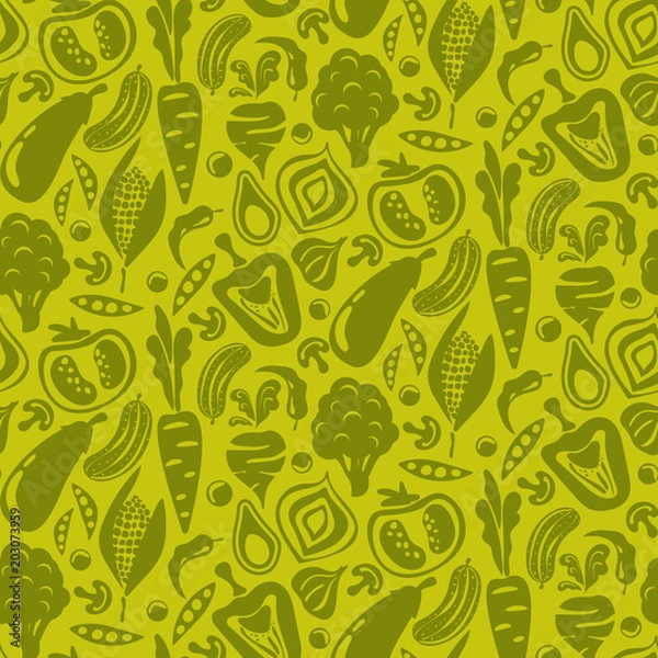 Obraz Vegetable green seamless background. Healthy raw food vector pattern.