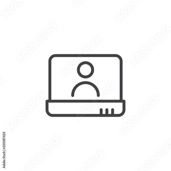 Fototapeta Man on laptop screen outline icon. linear style sign for mobile concept and web design. Notebook user simple line vector icon. Symbol, logo illustration. Pixel perfect vector graphics