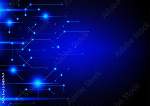 Fototapeta Glowing arrows and connection lines on dark blue background, vector tech concept