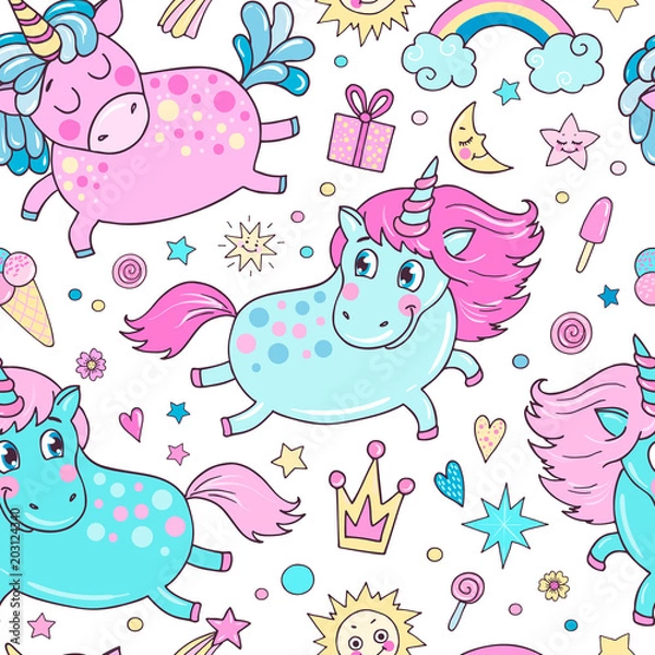 Fototapeta Lovely seamless pattern with cute unicorns