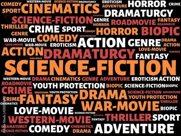 Obraz SCIENCE-FICTION - image with words associated with the topic MOVIE, word, image, illustration
