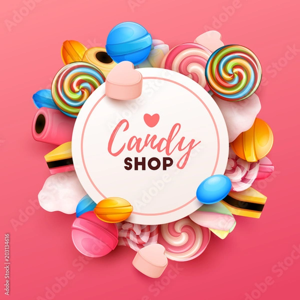 Obraz Colorful  background with sweets. Vector Illustration