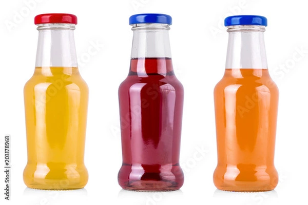 Fototapeta three juice bottles isolated on white background with clipping path.
