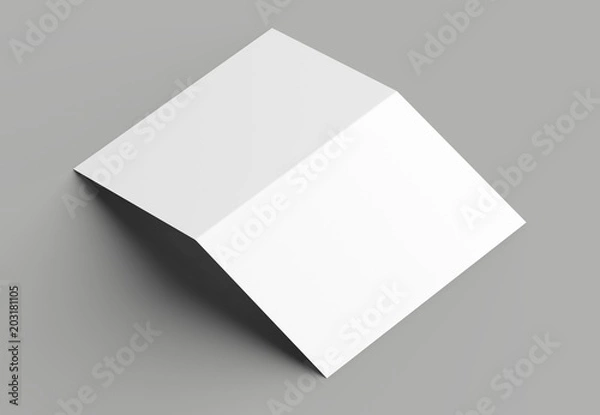 Fototapeta Bi fold vertical - landscape brochure or invitation mock up isolated on gray background.