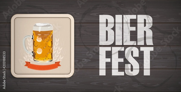Fototapeta Bierfest Bierdeckel auf einem dunklen Holztisch