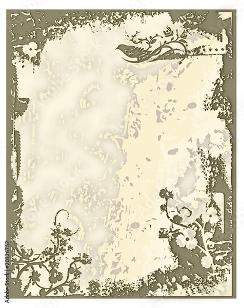 Obraz Grunge textured background with flowers and bird
