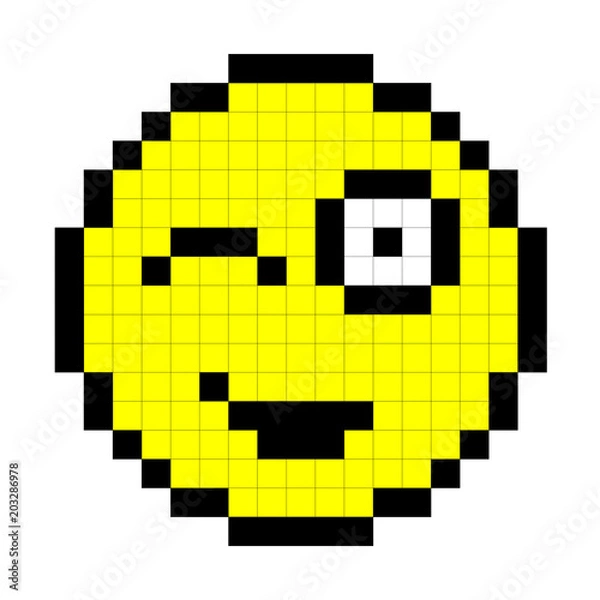 Fototapeta Smiley Pixel Art Style on White Background. Vector