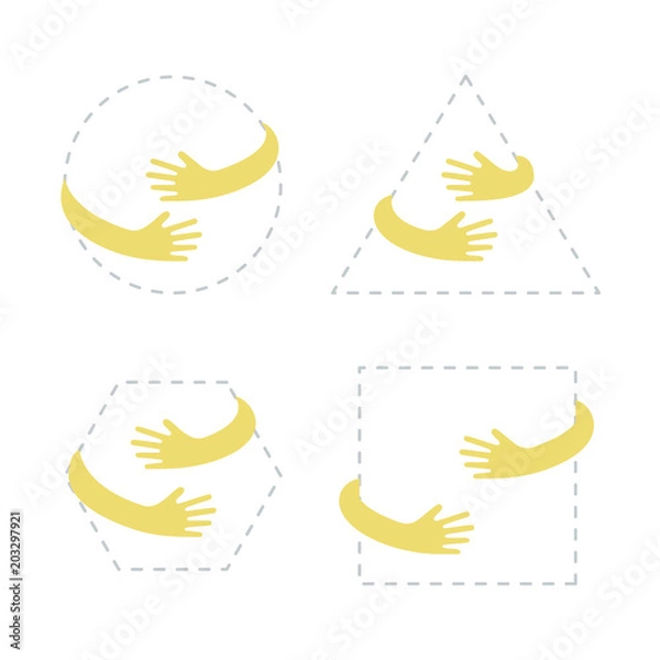 Obraz Geometric shapes with hand embrace. Logo with hug. Vector illustration