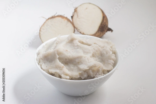 Fototapeta Mashed Yam, Inhame, Cara. Colocasia esculenta puree