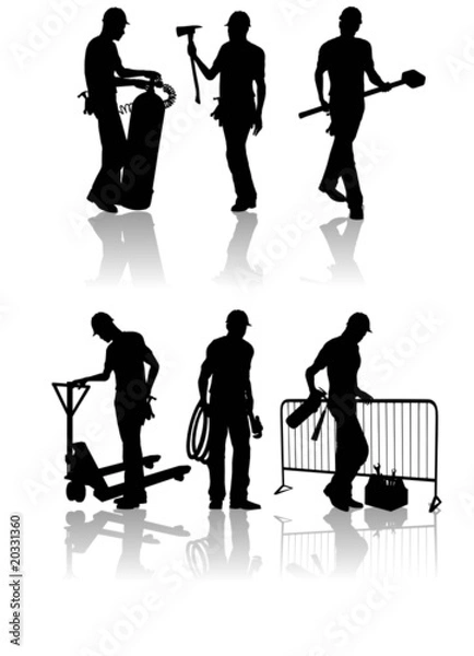 Obraz Construction workers silhouettes with different tools