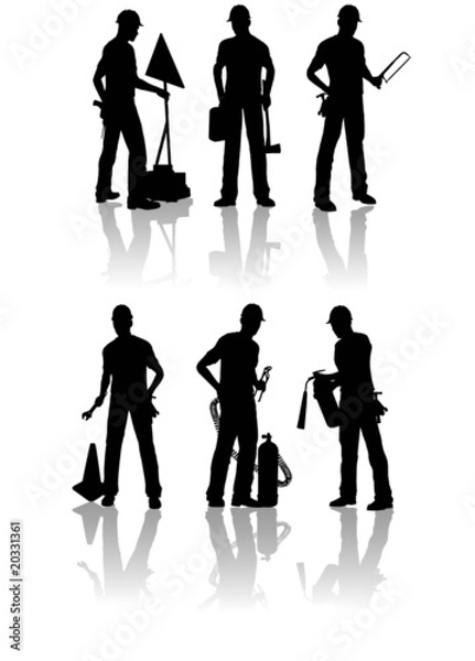 Obraz Construction workers silhouettes with different tools