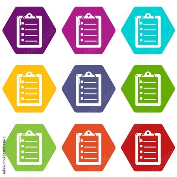 Fototapeta Check list icons 9 set coloful isolated on white for web