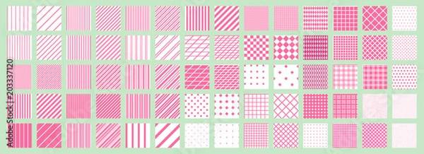 Fototapeta Big set of 70 seamless abstract patterns. Pink and white. Vector.