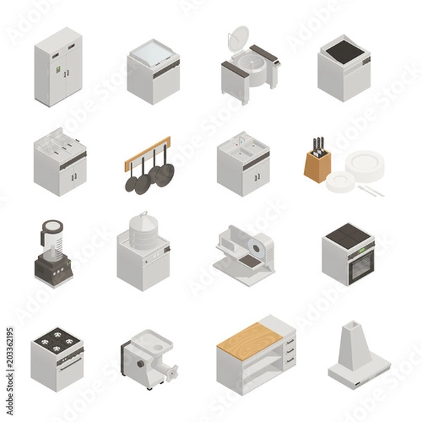 Fototapeta Kitchen Equipment Isometric Icons Set
