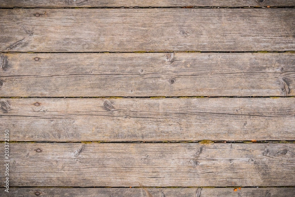 Fototapeta Old brown wooden floor or table of shabby boards with rough texture - retro background