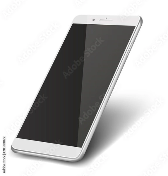 Obraz Inteligentny telefon z czarnym ekranem na białym tle.
