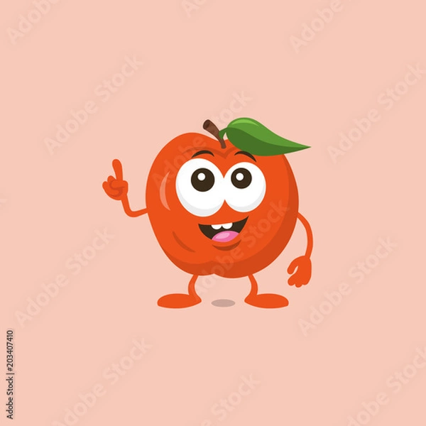 Fototapeta Illustration of cute nectarine mascot which has a great idea isolated on light background. Flat design style for your mascot branding.