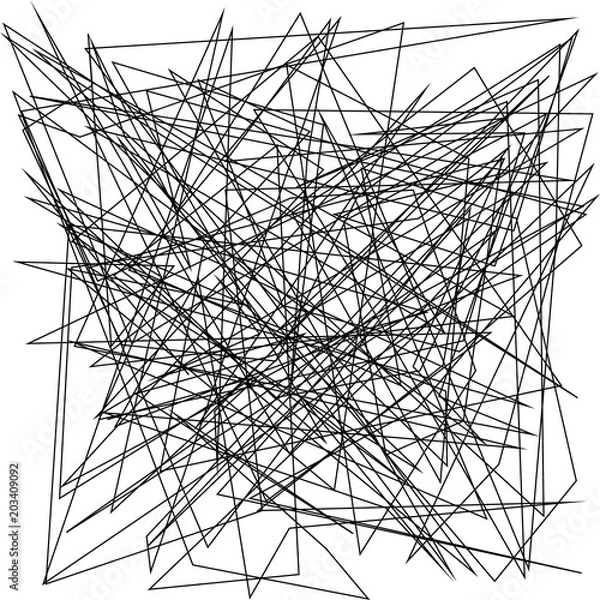 Fototapeta Asymmetrical texture with random chaotic lines, abstract geometric pattern. Black and white vector illustration Grunge urban style