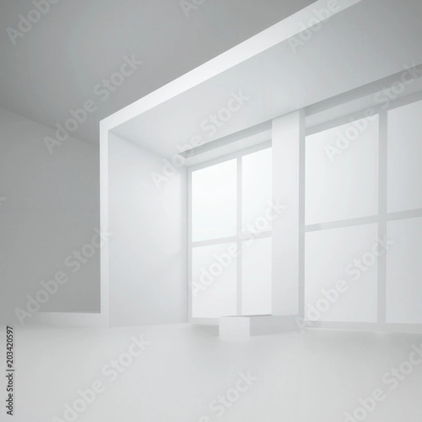 Obraz 3d illustration. White non-existent interior with framed rectangular window. Architectural background, render.