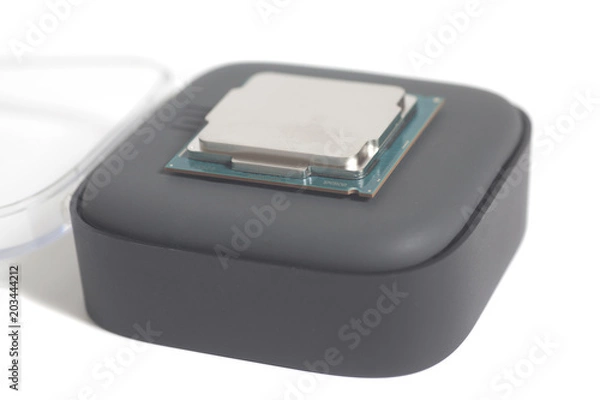 Fototapeta Central processing unit CPU processor microchip on the packaging box