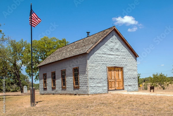 Fototapeta Junction School, a one-room schoolhouse near Stonewall, Texas, which was attended as a small child by Lyndon Baines Johnson, the 36th President of the U.S.A.