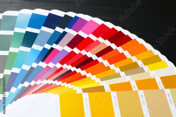 Obraz Color palette samples on black background, closeup